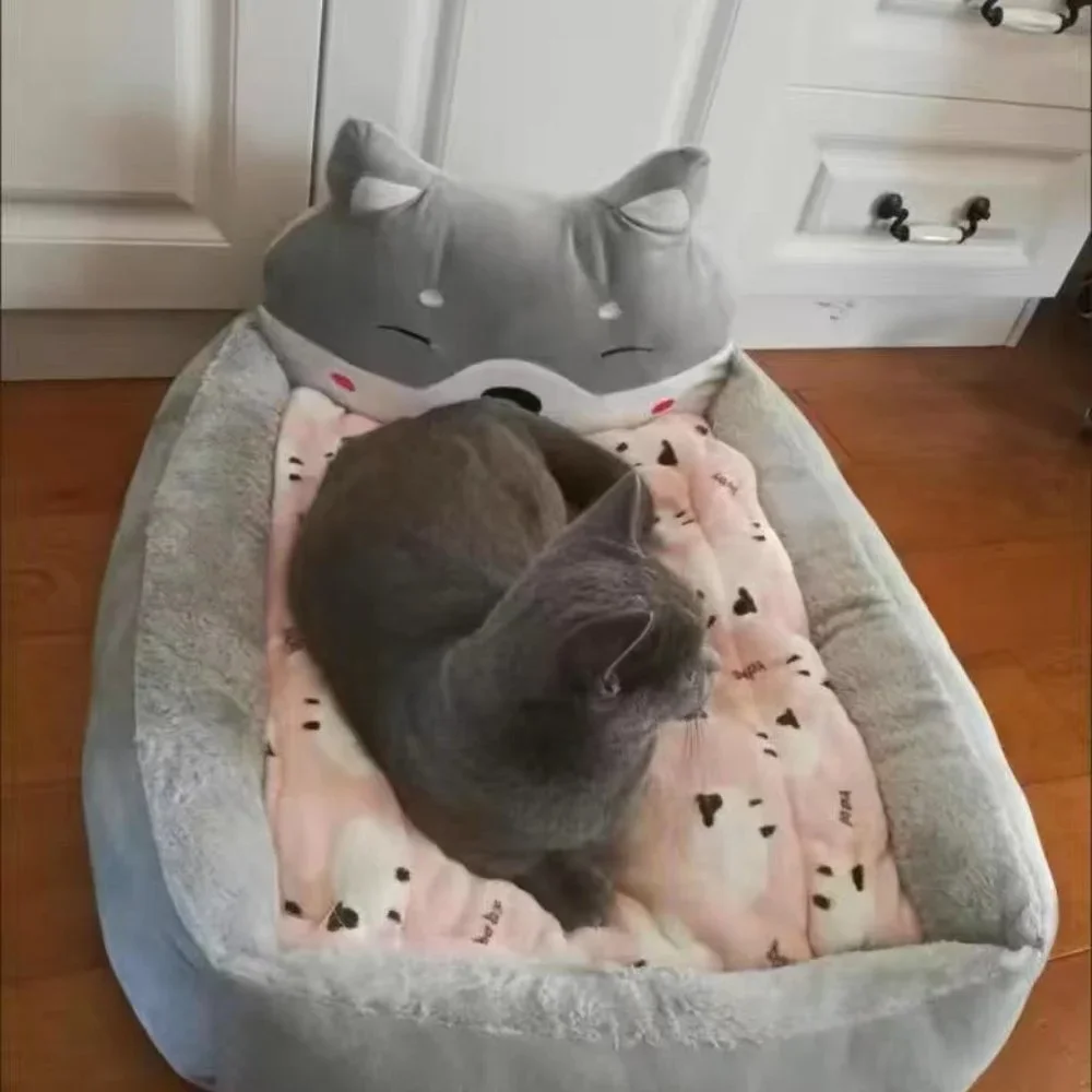 Pet Supplies Dog Bed Cushion Detachable Cartoon Pillow Washable Dog Cushion Gray